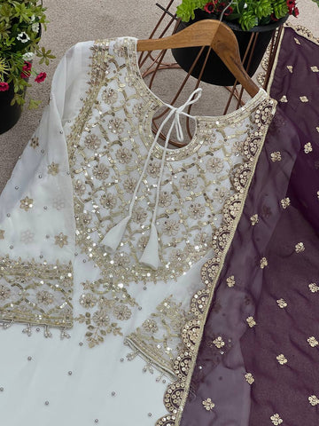 Admiring Wine Color Heavy Faux Georgette With Embroidery Sequence Work Sharara Suit
