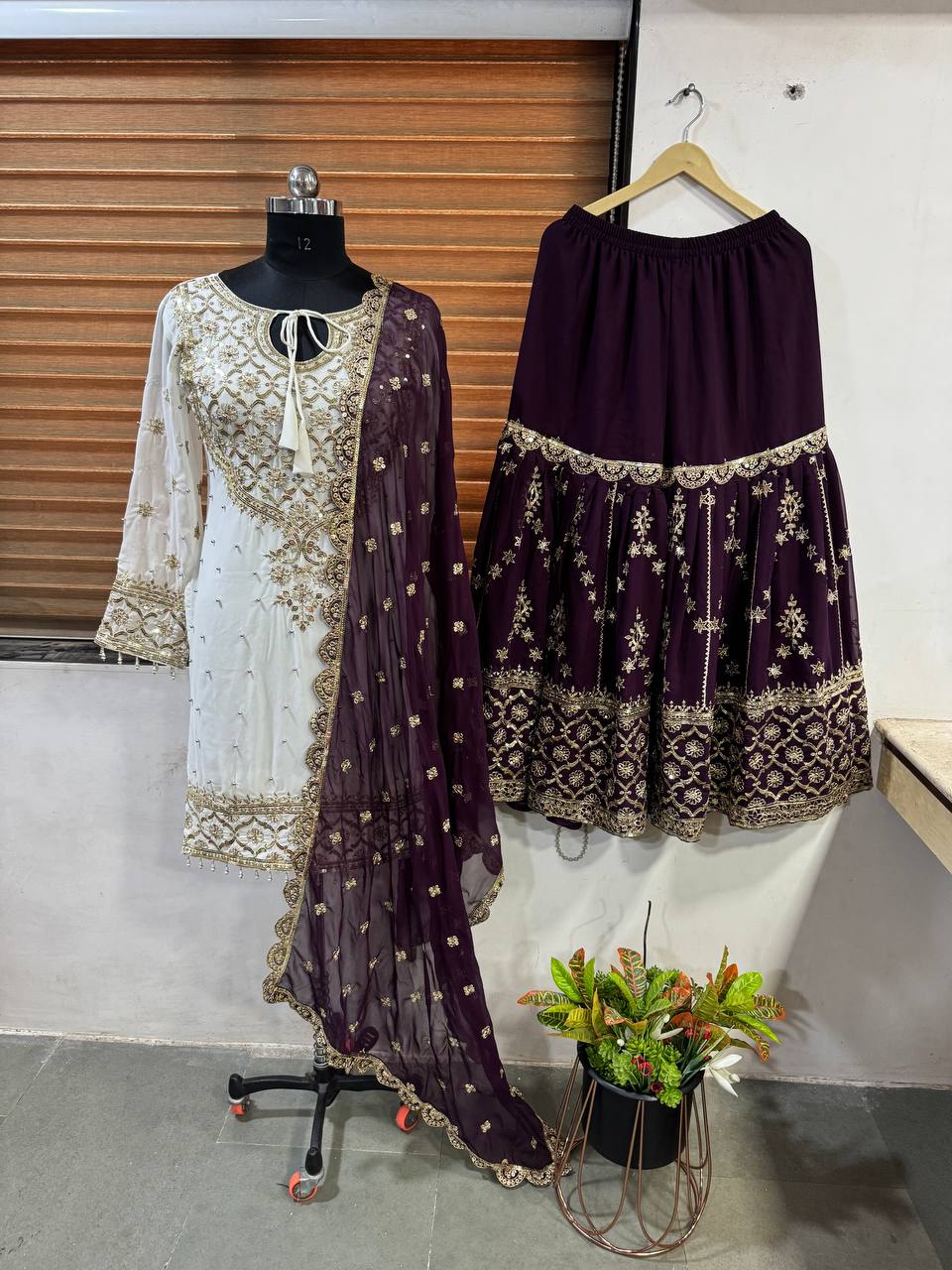 Admiring Wine Color Heavy Faux Georgette With Embroidery Sequence Work Sharara Suit