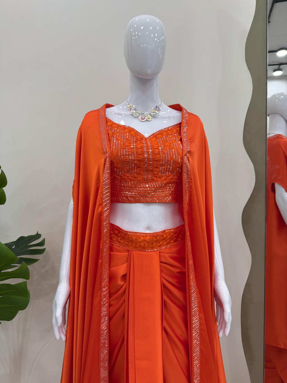Occasion Wear Orange Color Satin Silk And Thread With Sequence Work Dhoti Suit