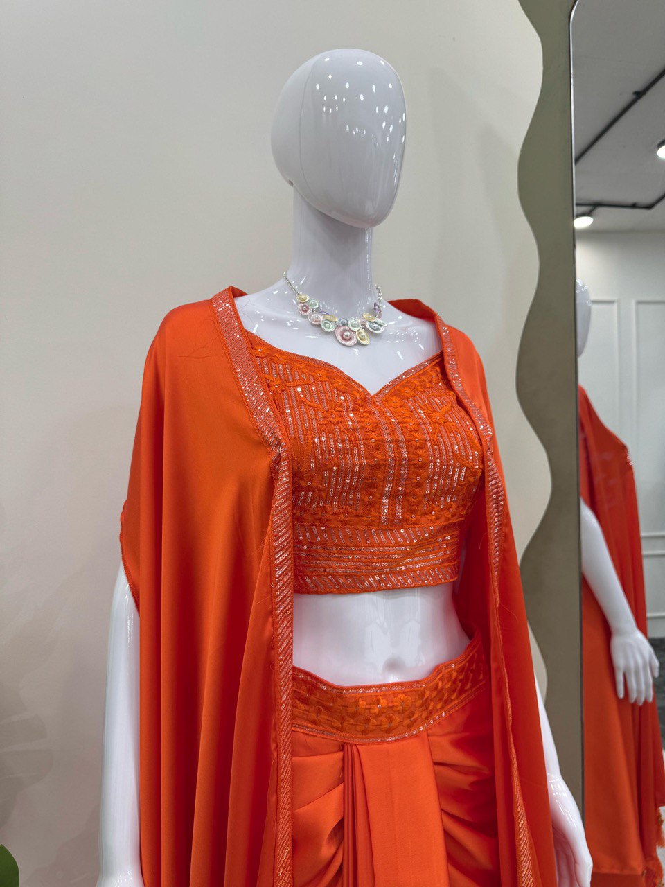 Occasion Wear Orange Color Satin Silk And Thread With Sequence Work Dhoti Suit