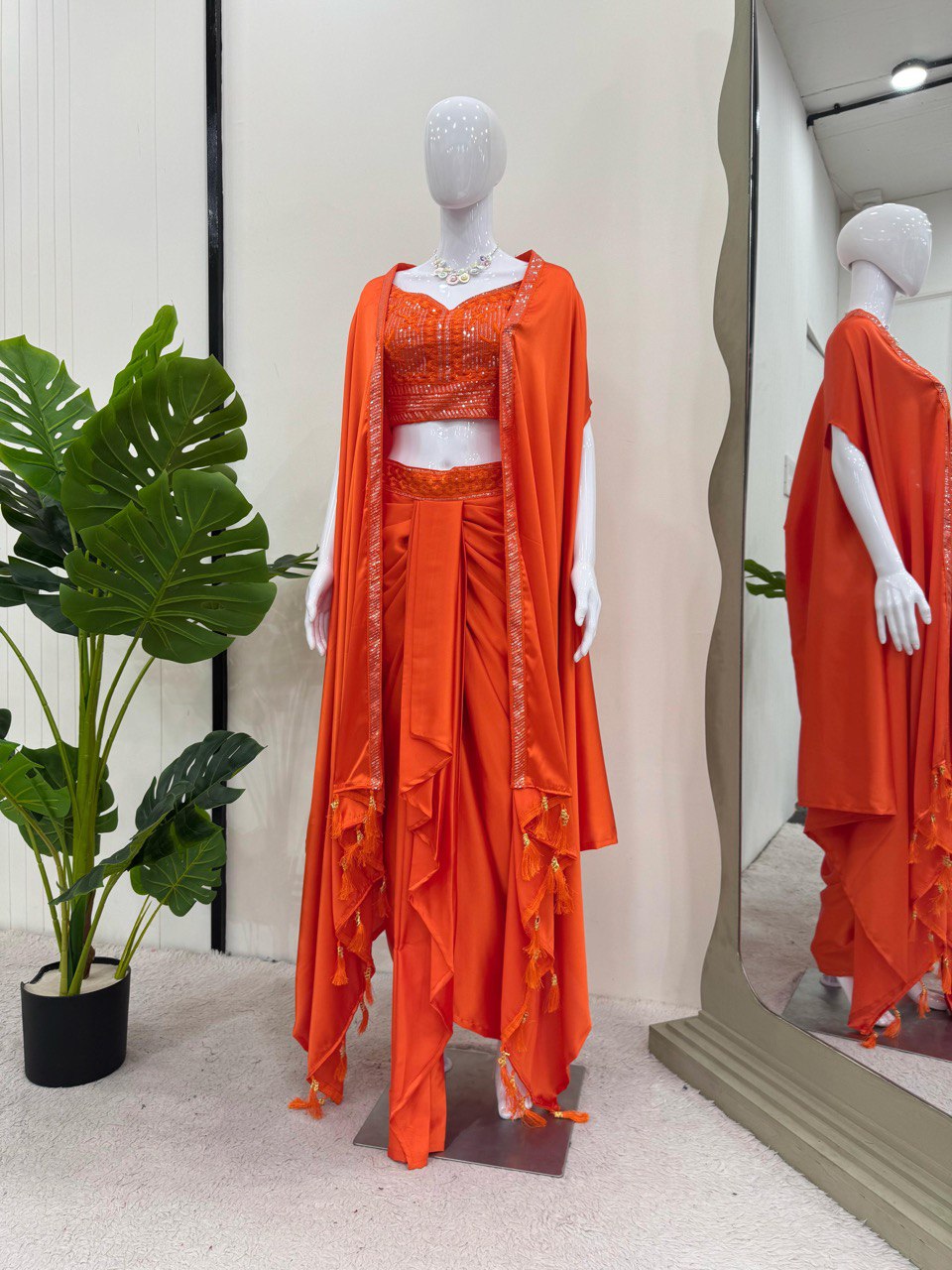 Occasion Wear Orange Color Satin Silk And Thread With Sequence Work Dhoti Suit