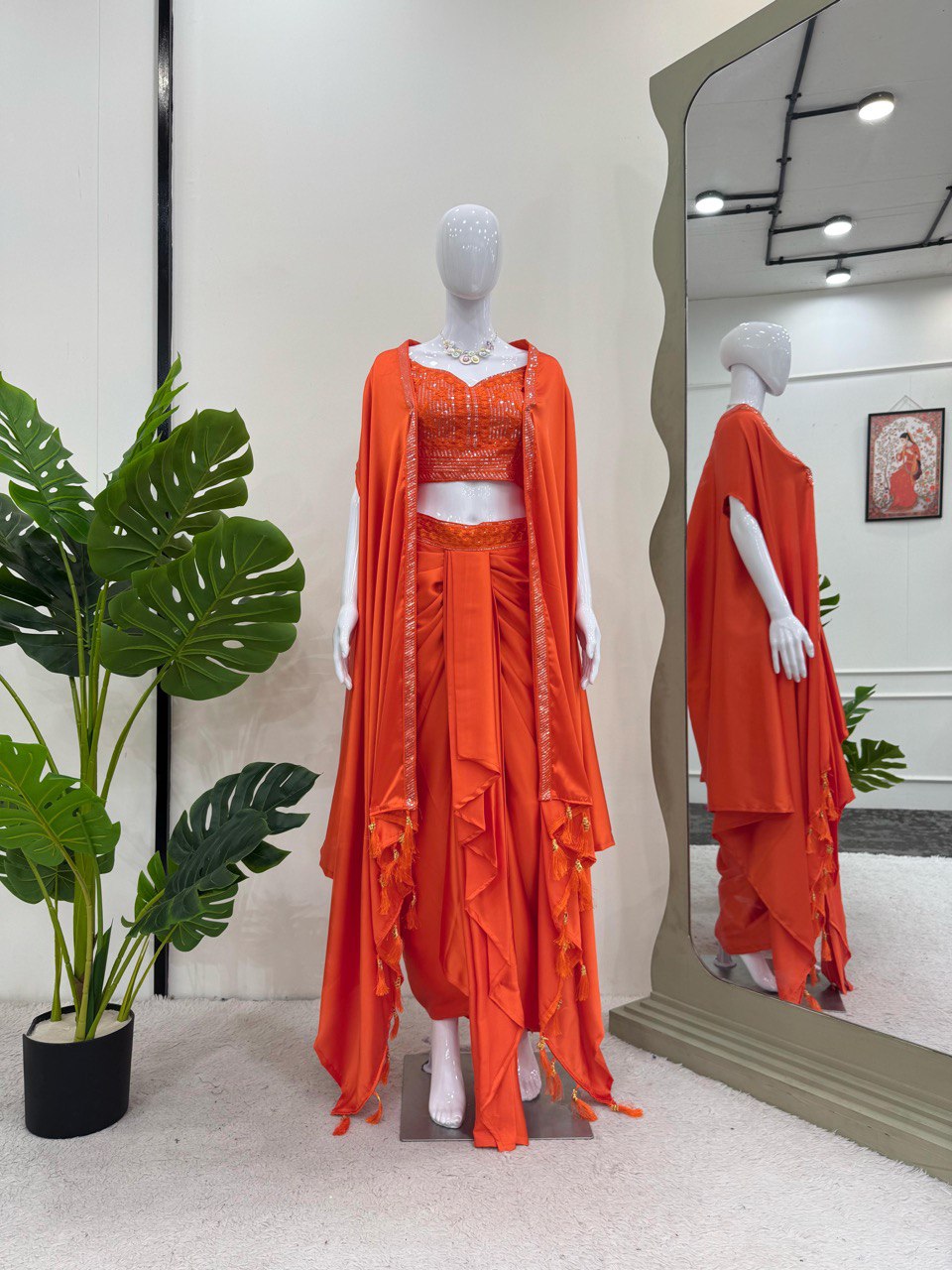 Occasion Wear Orange Color Satin Silk And Thread With Sequence Work Dhoti Suit