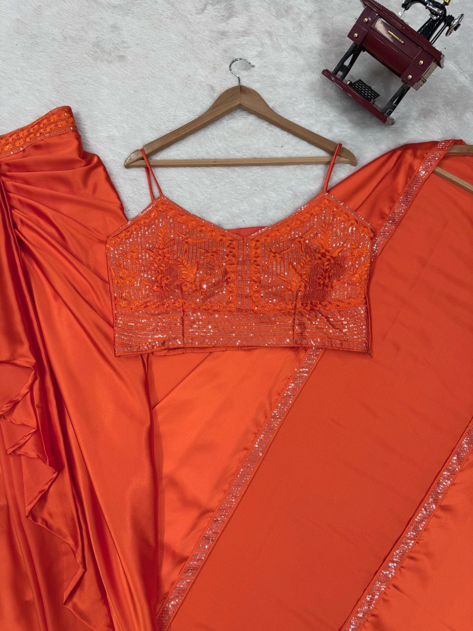 Occasion Wear Orange Color Satin Silk And Thread With Sequence Work Dhoti Suit