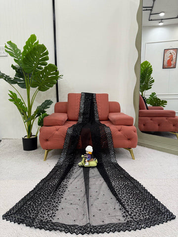 Party Wear Black Color Soft Net With Sequence Work Designer Saree