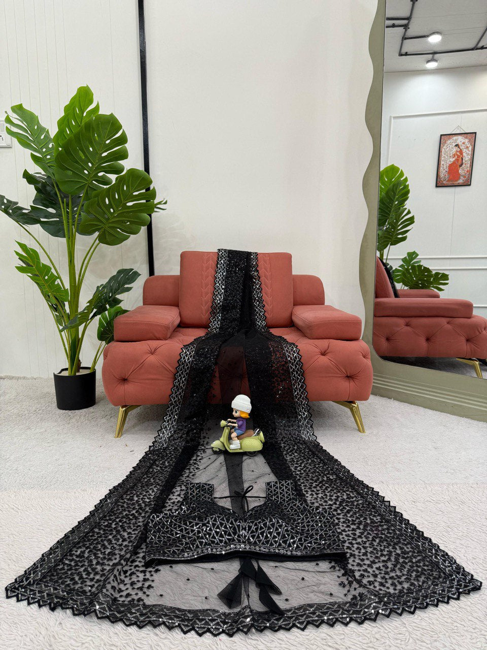 Party Wear Black Color Soft Net With Sequence Work Designer Saree