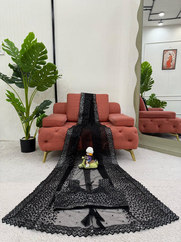 Party Wear Black Color Soft Net With Sequence Work Designer Saree