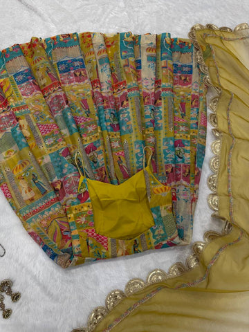 Party Wear Yellow Color Pure Jimmy Organza Silk Digital Printed Padded Anarkali Gown