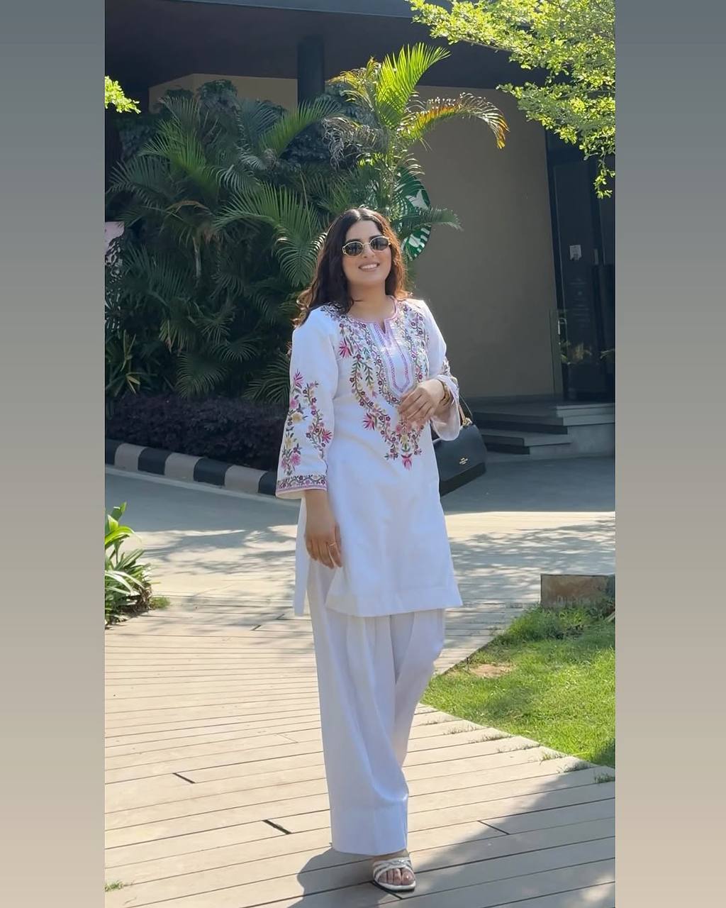 Mesmerizing White Color Pure Natural Crepe Silk With Embroidery Sequence Work Palazzo Suit