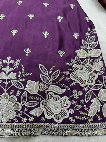 Party Wear Purple Color Heavy Chinon Thread With Sequence Work Sharara Suit