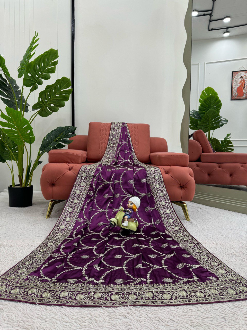 Reception Wear Purple Color Japan Satin Silk Thread With Sequence Work Saree