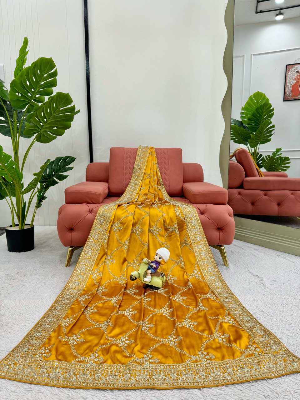 Haldi Special Yellow Color Japan Satin Silk Thread With Sequence Work Saree