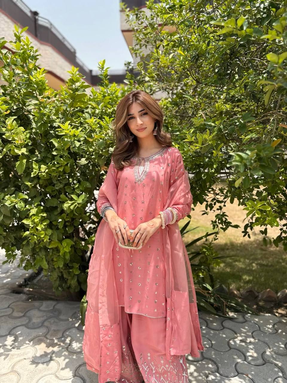 Wedding Wear Peach Color Heavy Chinnon Silk Fancy Less Border Work Salwar Suit