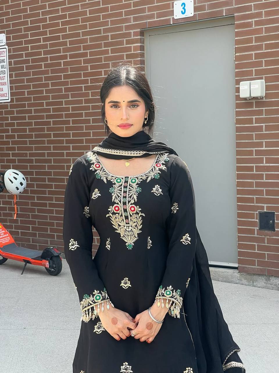 Ceremony Wear Black Color Heavy Chinon Silk Embroidery Sequence Work Sharara Suit