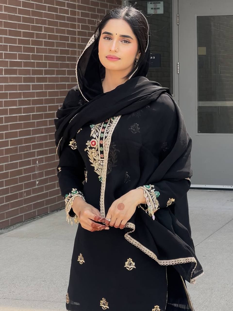 Ceremony Wear Black Color Heavy Chinon Silk Embroidery Sequence Work Sharara Suit
