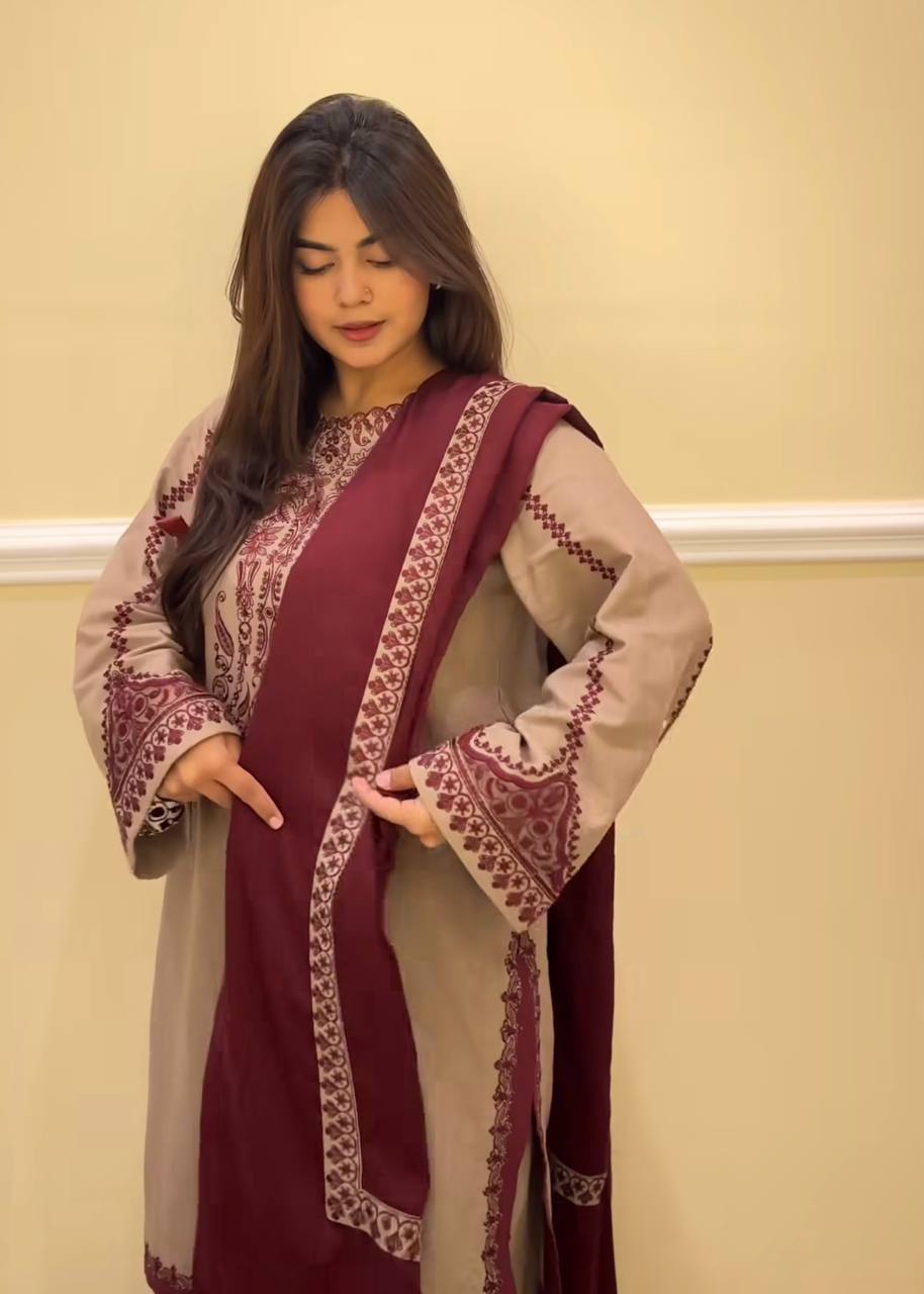 Alluring Cream Color Faux Georgette With Embroidery With Beads Work Palazzo Suit