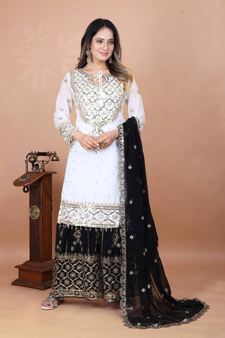 Admiring Black Color Heavy Faux Georgette With Embroidery Sequence Work Sharara Suit
