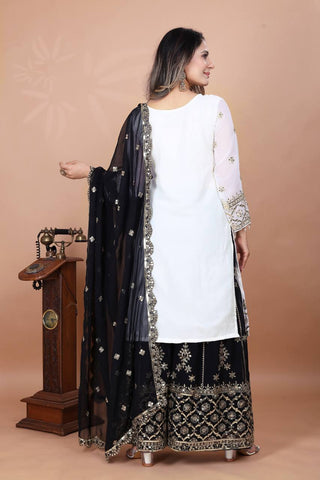 Admiring Black Color Heavy Faux Georgette With Embroidery Sequence Work Sharara Suit