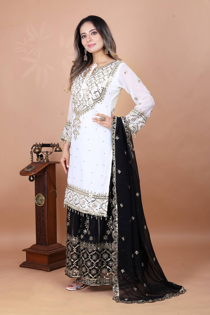 Admiring Black Color Heavy Faux Georgette With Embroidery Sequence Work Sharara Suit