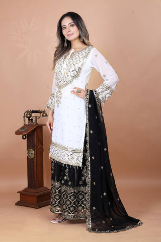 Admiring Black Color Heavy Faux Georgette With Embroidery Sequence Work Sharara Suit