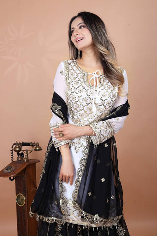 Admiring Black Color Heavy Faux Georgette With Embroidery Sequence Work Sharara Suit