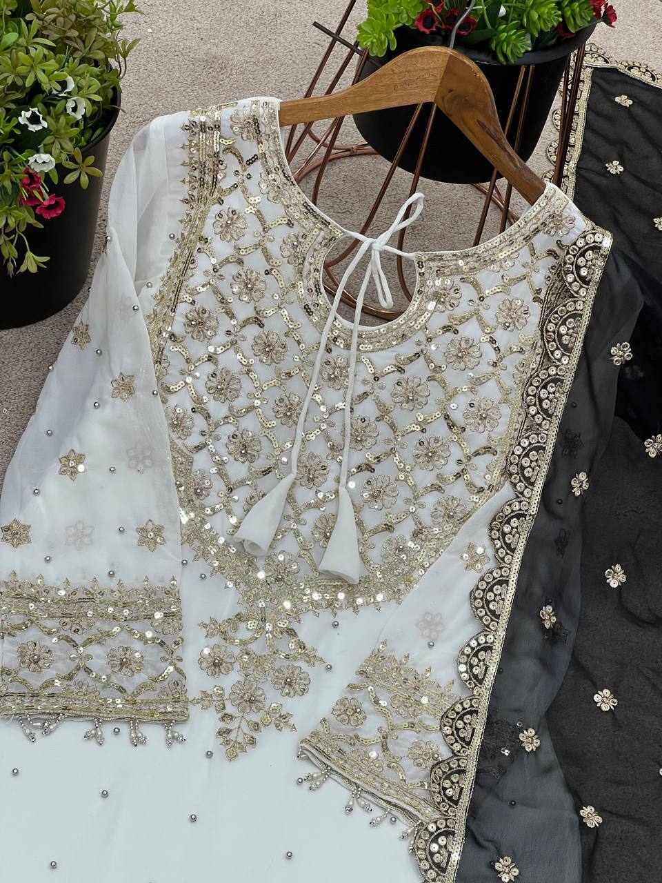 Admiring Black Color Heavy Faux Georgette With Embroidery Sequence Work Sharara Suit