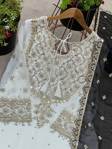 Admiring Black Color Heavy Faux Georgette With Embroidery Sequence Work Sharara Suit