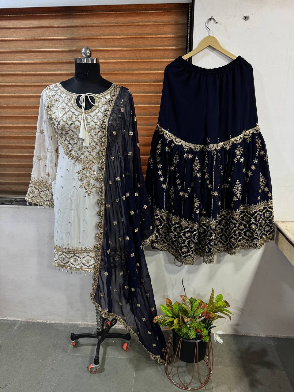 Admiring Black Color Heavy Faux Georgette With Embroidery Sequence Work Sharara Suit