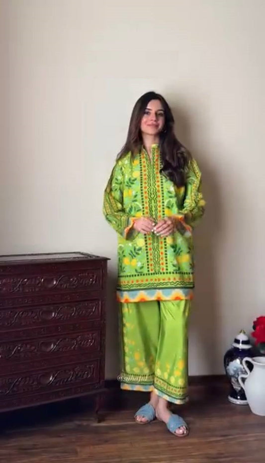 Function Wear Green Color Pure Natural Crepe With Digital Printed Designer Palazzo Suit