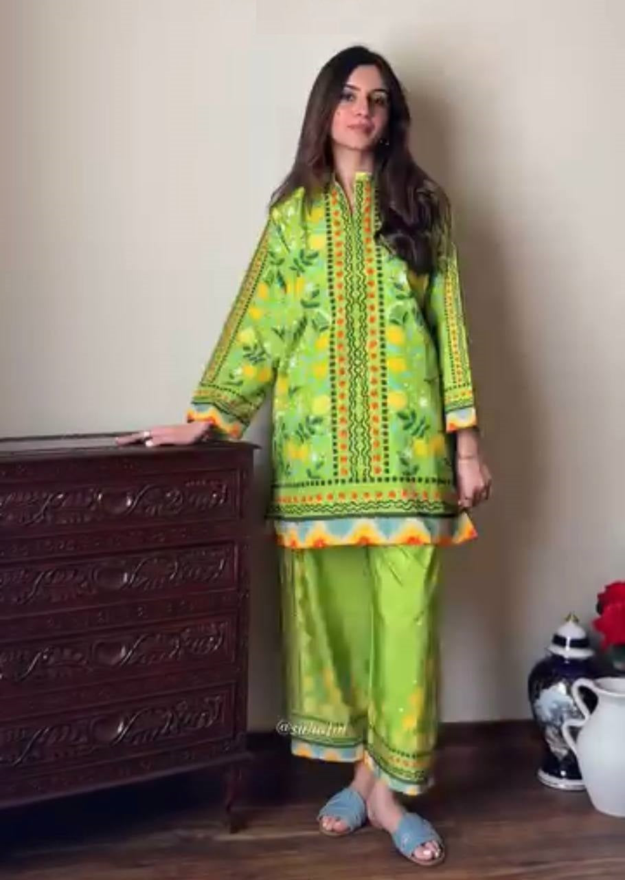 Function Wear Green Color Pure Natural Crepe With Digital Printed Designer Palazzo Suit