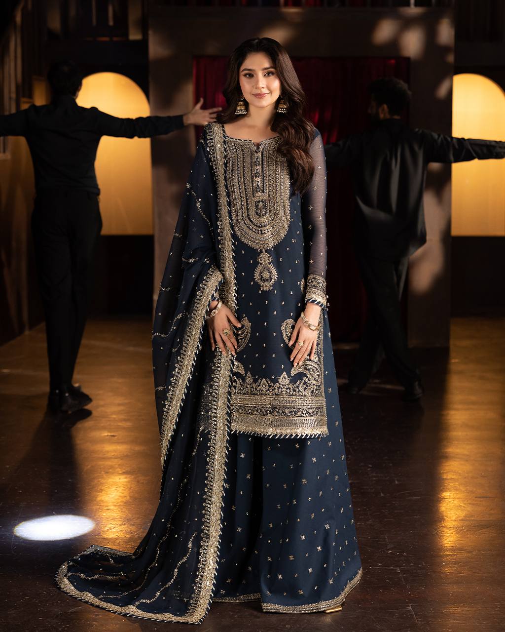 Celebrity Style Navy Blue Color Heavy Faux Georgette With Heavy Embroidery Sequence Work sharara Suit