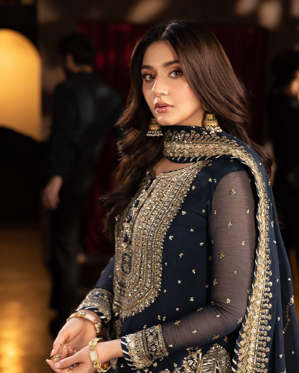 Celebrity Style Navy Blue Color Heavy Faux Georgette With Heavy Embroidery Sequence Work sharara Suit