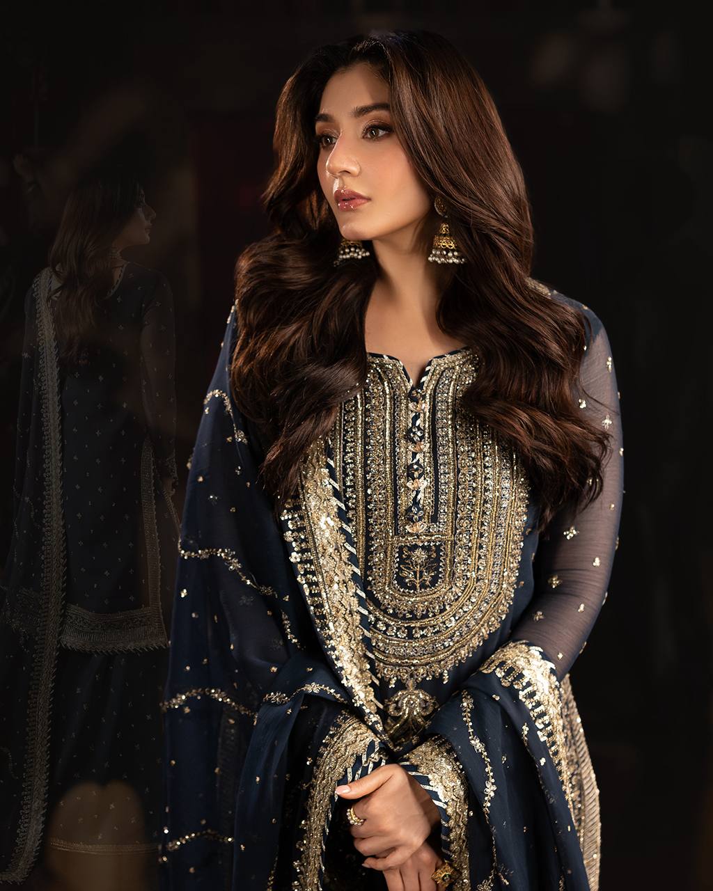 Celebrity Style Navy Blue Color Heavy Faux Georgette With Heavy Embroidery Sequence Work sharara Suit