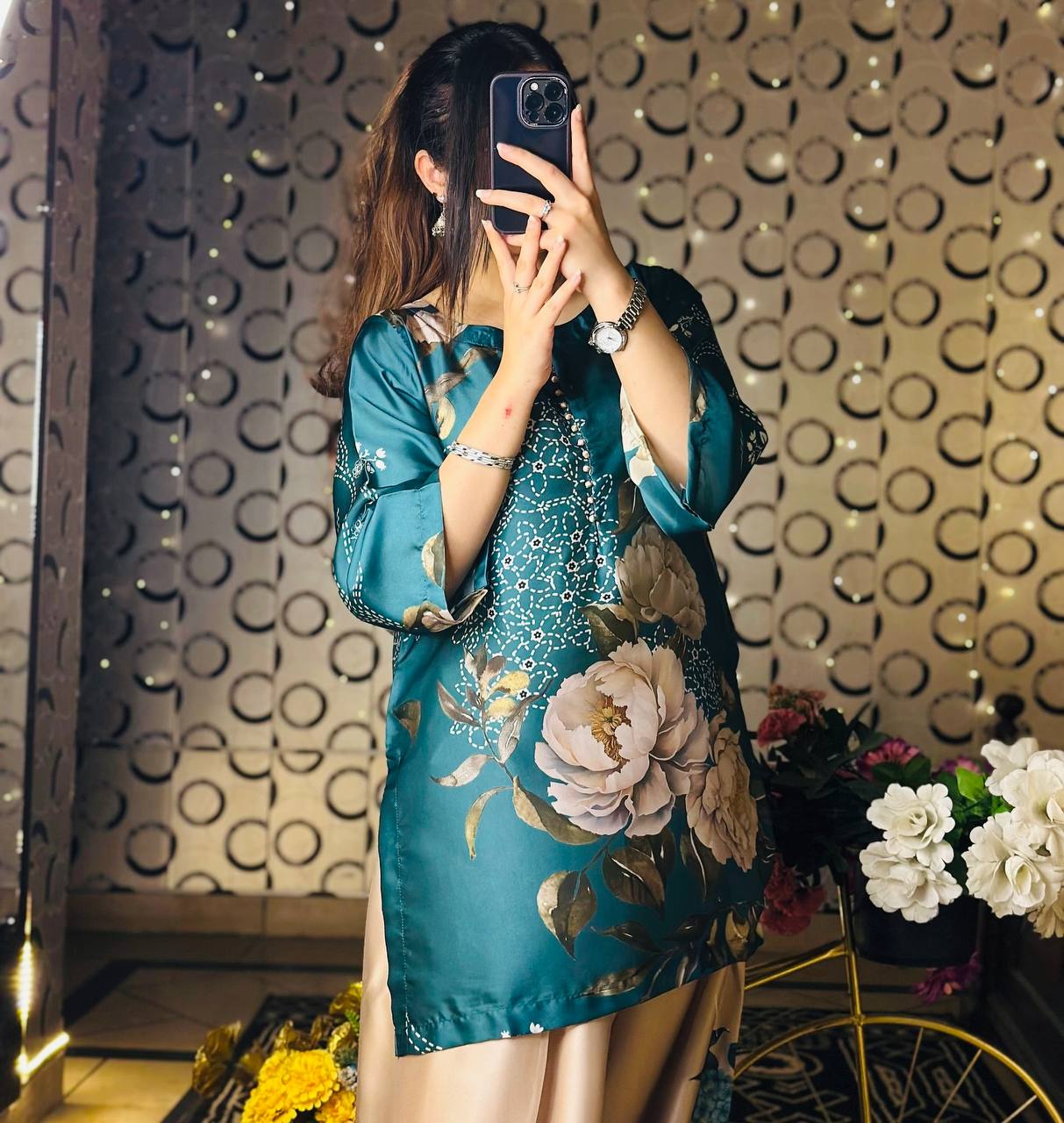 Function Wear Pure Natural Crepe Silk With Digital Printed Beautiful Palazzo Suit