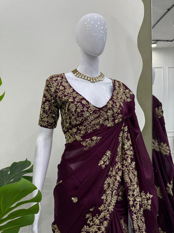 Wedding Wear Wine Color Rangoli Silk And Coding With Sequence Work Saree