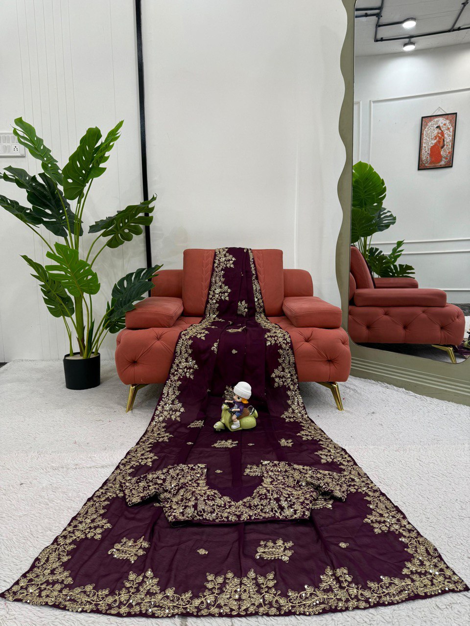 Wedding Wear Wine Color Rangoli Silk And Coding With Sequence Work Saree