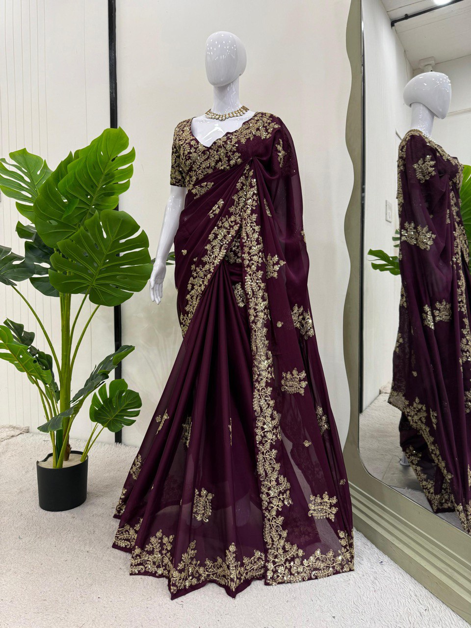 Wedding Wear Wine Color Rangoli Silk And Coding With Sequence Work Saree