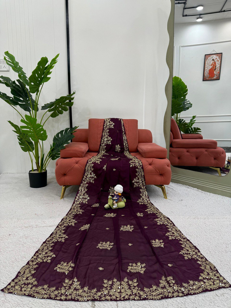 Wedding Wear Wine Color Rangoli Silk And Coding With Sequence Work Saree
