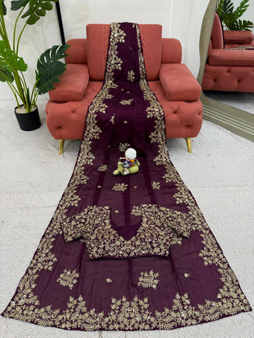 Wedding Wear Wine Color Rangoli Silk And Coding With Sequence Work Saree
