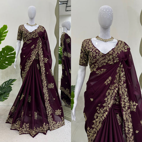 Wedding Wear Wine Color Rangoli Silk And Coding With Sequence Work Saree
