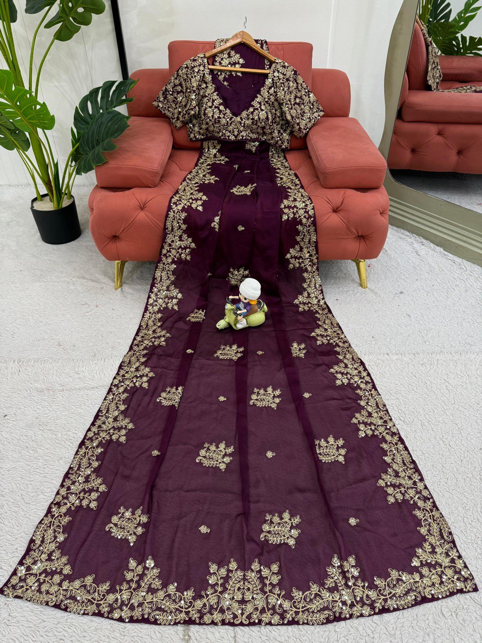 Wedding Wear Wine Color Rangoli Silk And Coding With Sequence Work Saree