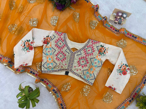 Alluring Mustard Color Butterfly Net Embroidery Work Designer Saree