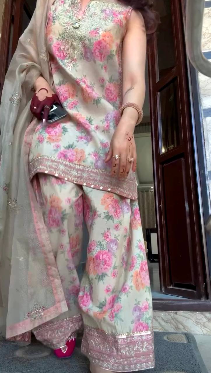 Function Wear Off White Color Pure Sifon Georgette With Digital Print With Embroidery Sequence Work Salwar Suit