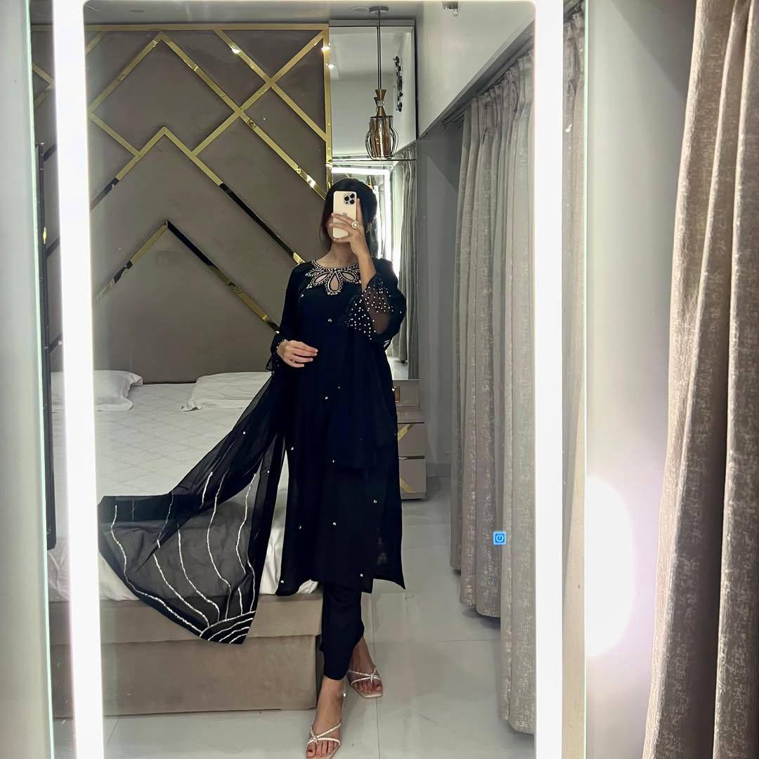 Trendy Black Color Embroidery With Beads And Sequence Work Salwar Suit