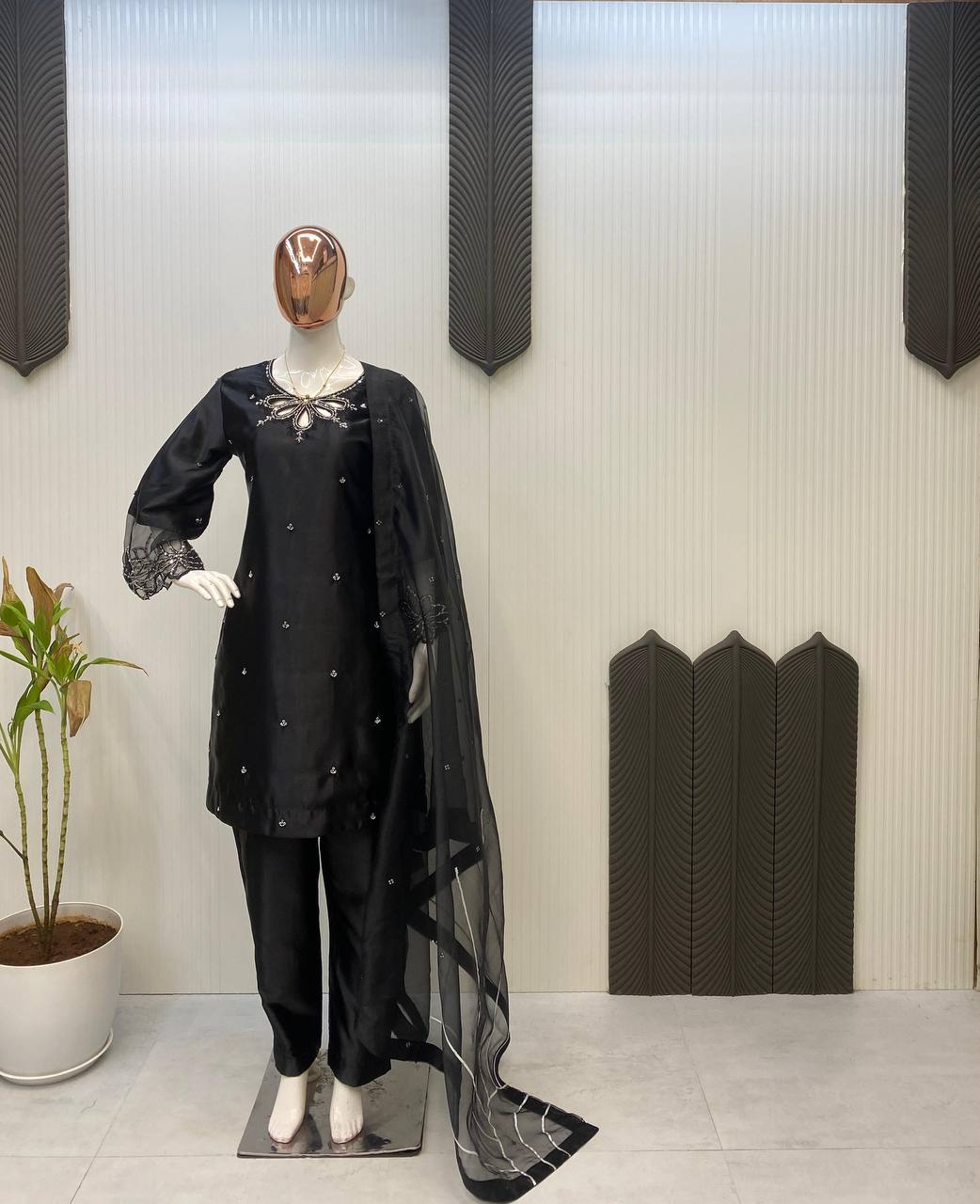 Trendy Black Color Embroidery With Beads And Sequence Work Salwar Suit