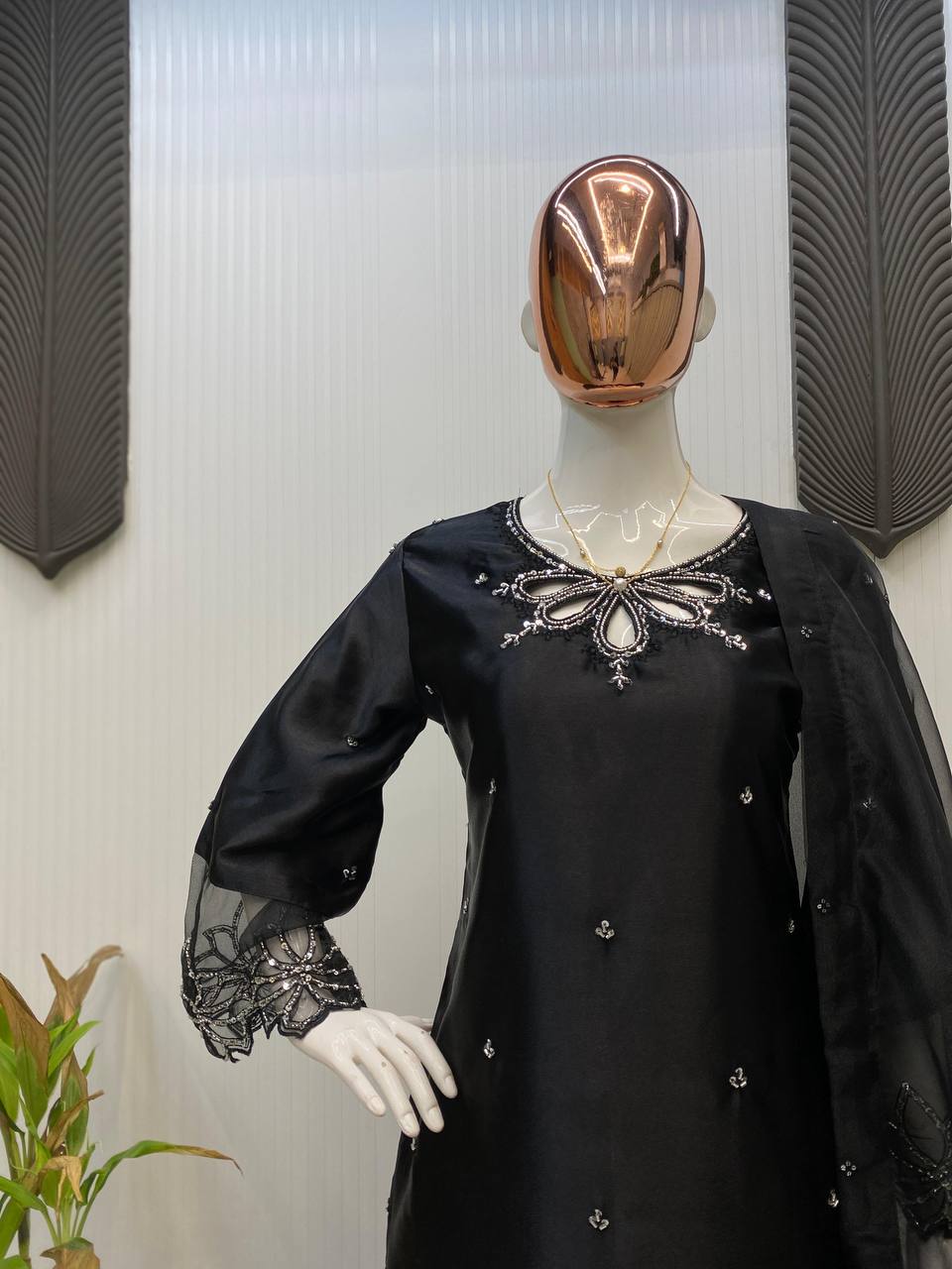 Trendy Black Color Embroidery With Beads And Sequence Work Salwar Suit