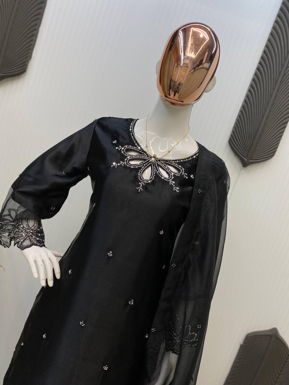 Trendy Black Color Embroidery With Beads And Sequence Work Salwar Suit