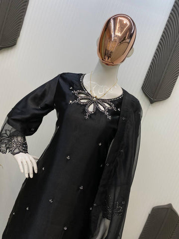 Trendy Black Color Embroidery With Beads And Sequence Work Salwar Suit