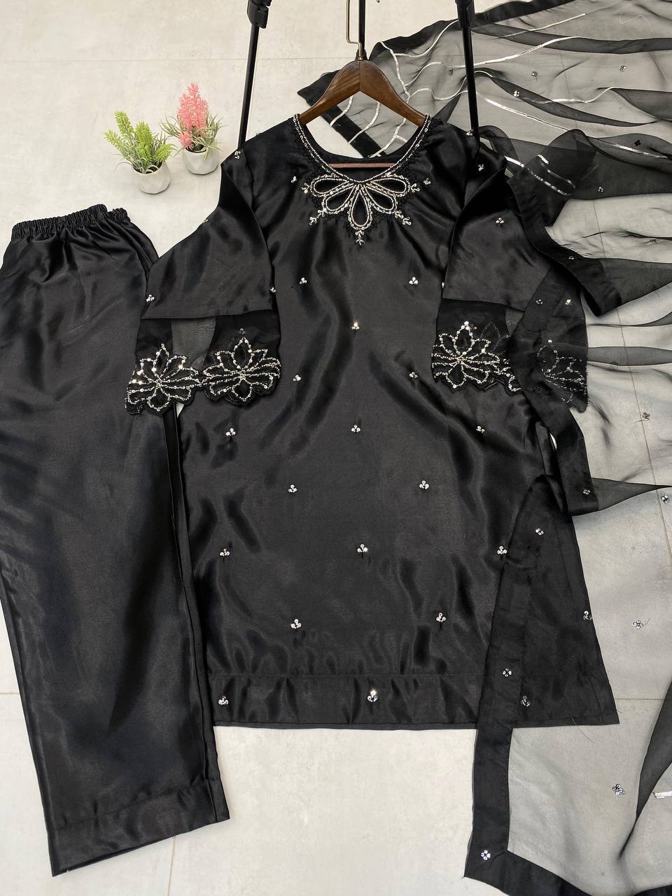 Trendy Black Color Embroidery With Beads And Sequence Work Salwar Suit