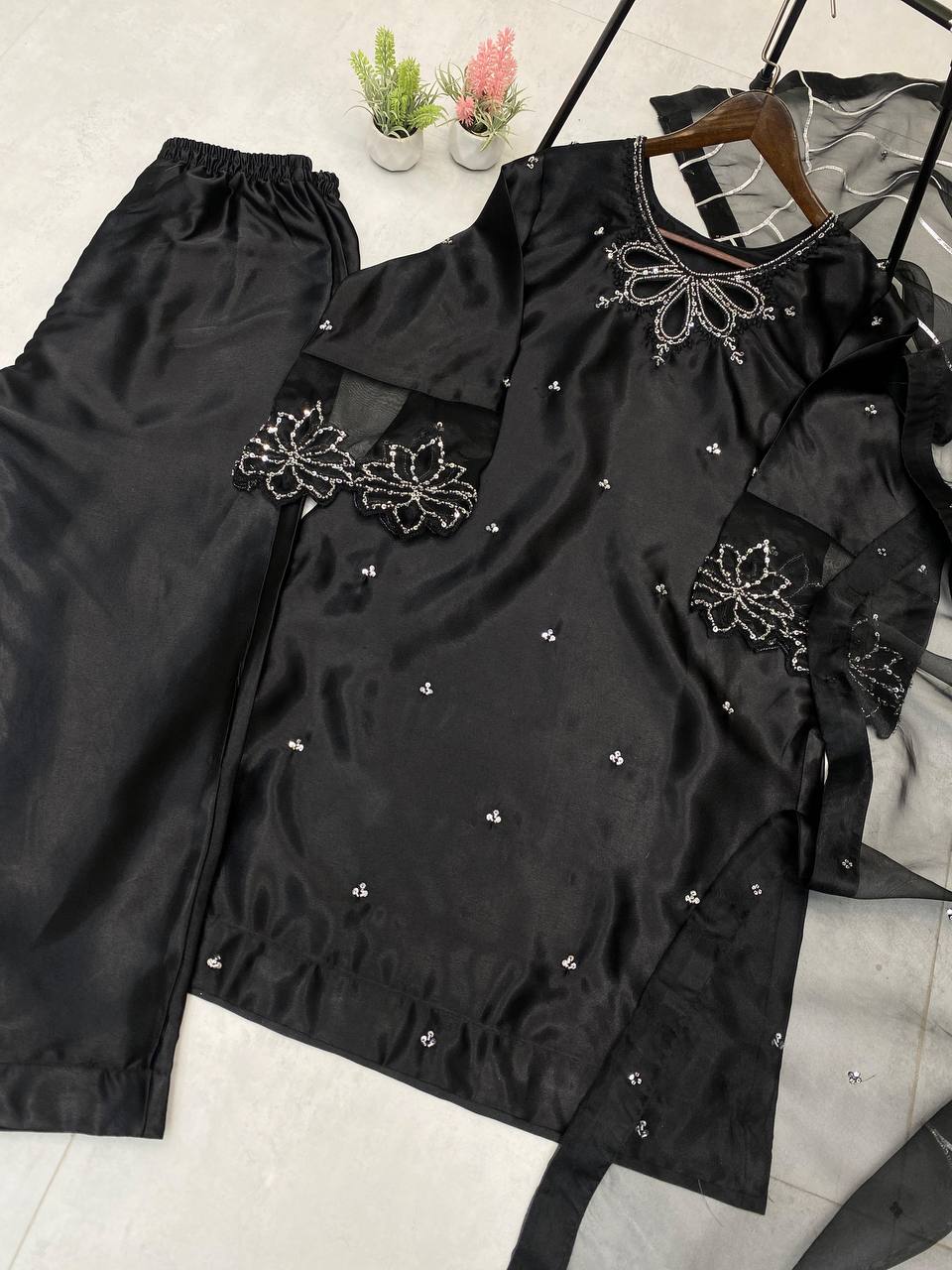 Trendy Black Color Embroidery With Beads And Sequence Work Salwar Suit