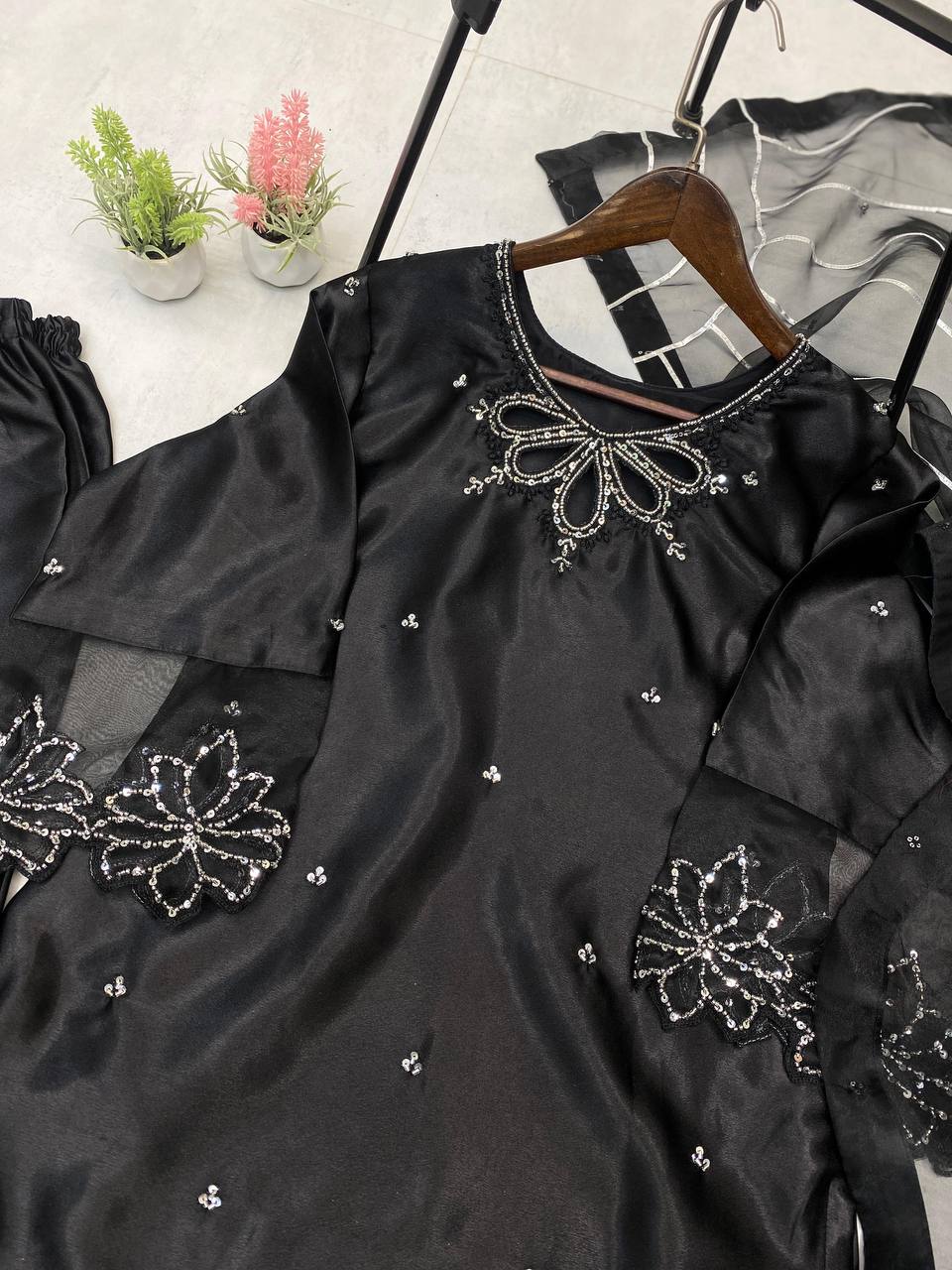 Trendy Black Color Embroidery With Beads And Sequence Work Salwar Suit